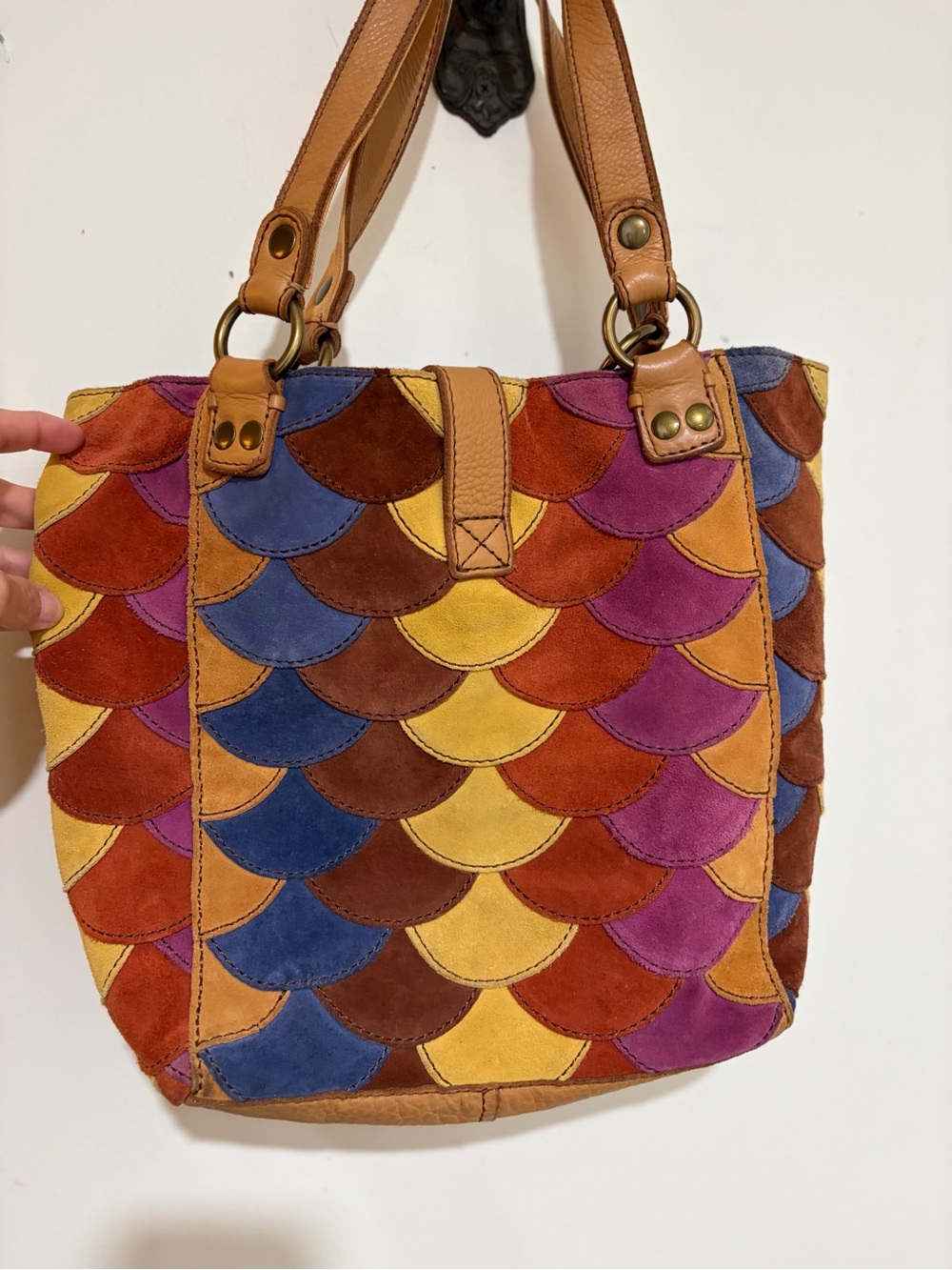 Lucky Brand Multicolor Scallop Suede Hobo with Tan Trim - Picture 7 of 8